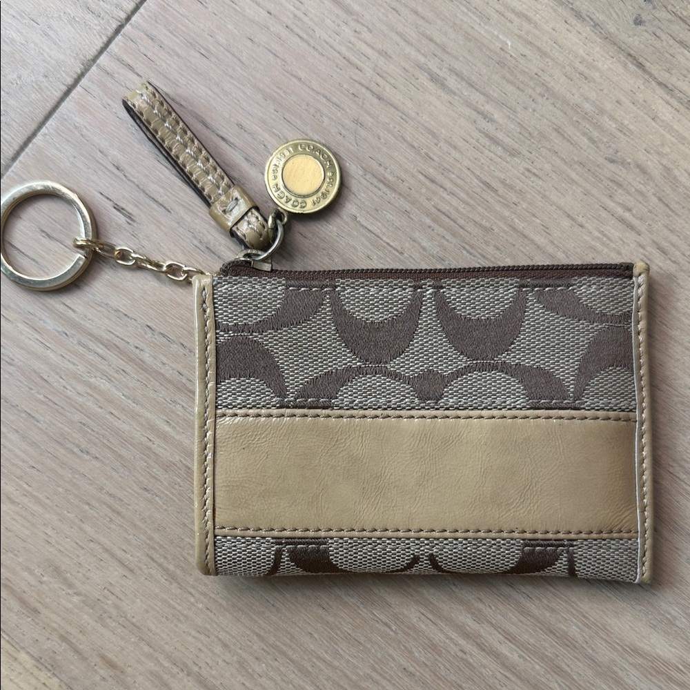 Coach Signature Brown and Tan Keychain Wallet